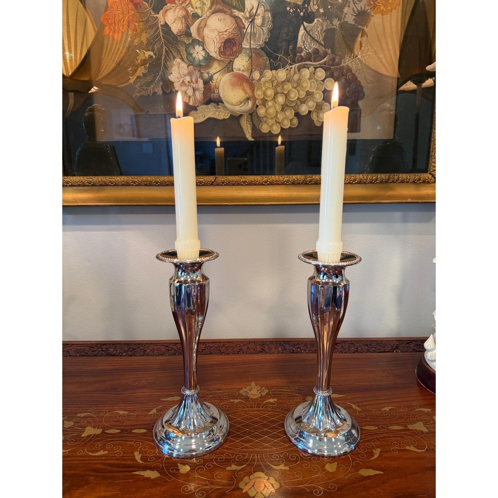Bombay Silver Tone Candlestick Holders • Set of 2 Fluted Taper Candle Holders - Picture 15 of 16
